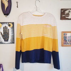 I'm David Yellow Beige Blue Striped Sweater Size M